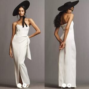 V. Chapman June Corset Front Slit Gown 6 White Strapless